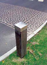 Timber Bollard Caps: Outdoor Structures Australia Supplied Product. Design by Gamble McKinnon Green